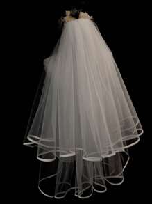 新娘白色双层简约时尚缎边黑色头纱婚礼摆拍派对拍照发饰 - 白色 - 查看 2