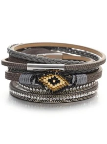 1 Peça Pulseiras Envolventes Laranja de Couro PU Múltiplas para Mulheres, Pulseiras Empilháveis para Aniversário, Festa Diária, Natal, Presentes de Jóias, Acessórios para Baile de Formatura/Páscoa, Jóias Femininas