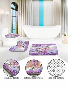 1 Pc/4 Pcs Hummingbird, Butterfly & Floral Pattern Multi-Functional Waterproof Bathroom Shower Curtain With 12 Hooks, Non-Slip Bath Mat, U-Shaped Toilet Mat & Round Toilet Lid Cover, Bathroom Set For Full Scene Use Back To School