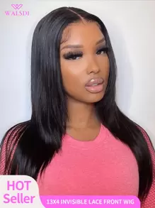 WALSDI 16 英寸直发蕾丝前假发，戴上即走，无胶假发，200% 以上密度，13X4 高清蕾丝前假发，天然瑞士预拔，高清透明蕾丝假发，带婴儿头发，自然黑色染色，女士侧中分假发 - 彩色 - 查看 1