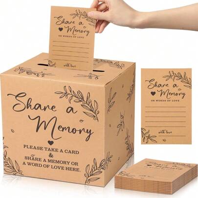 51pcs/Set,Share A Memory Cards For Collections Of Life, Memory Cards Box For Guest Ideas Funeral Graduation Wedding Bridal Shower Birthday Anniversary Retirement(Kraft Color/Black, Gold)