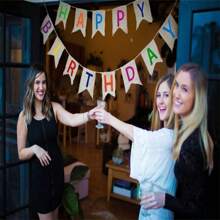 生日快乐横幅、粗麻布三角旗、生日悬挂燕尾旗派对装饰