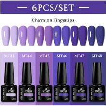 Mtssii Juego de 6 esmaltes de uñas en gel de unicolor de 7 ml, colores primavera-verano, glitter, negro, blanco, rojo, resistente a remojo, UV, semi-permanente, suministros para uñas