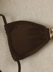 Polovedo官方女士夏季沙滩新款纯色卡其色吊带系带性感比基尼上衣，适合度假、派对和约会 - 卡其色 - 查看 5