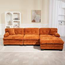 Luxury L-Shaped Modular Sectional Sofa: Deep Seating Reversible 3-Seat Sleeper Couch With Memory Foam And Pocket Springs, Comfortable Upholstered Furniture For Living Rooms, Apartments, Studios & Offices - 橘色 - 查看 2