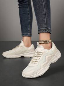 Women's Casual Sneakers, Slip-Resistant Thick-Soled Women's Chunky Sneakers, Fashionable Versatile Soft-Soled Non-Slip Odor-Resistant Women's Casual Shoes, Knit Mesh Breathable Women's Mesh Shoes For Outdoor Gatherings Comfortable Lightweight Hiking Shoes Fashionable Thick-Soled Casual Sports Shoes For Teenagers And Students - Beige - View 3