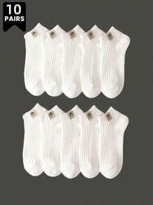 10 pares, unisex, sencillos y de moda en color negro/blanco, calcetines tipo náutico de verano de unicolor, antiolor, de corte bajo, transpirables, cómodos y versátiles para todo el año, adecuados para uso diario