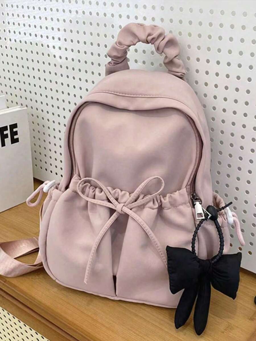 Rucsac ușor de mare capacitate, rucsac funcțional cu decorațiuni cu fundă Rucsac multifuncțional pentru studenți Rucsac cu pandantiv cu fundă Rucsac de călătorie ocazional Rucsac durabil, capacitate mare, curele reglabile, pentru absolvenți, adolescenți, boboci, absolvenți, seniori în colegiu, liceu universitar, perfect pentru în aer liber, călătorii înapoi la școală, geantă pentru școală - Roz - Vizualizare 1