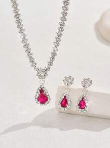 Damen 2-teiliges Schmuckset mit Tropfenanhänger Halskette und Ohrringe, geeignet für den täglichen Gebrauch, Bankette und Hochzeiten