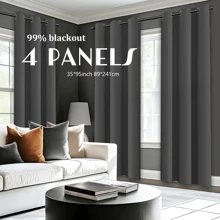 4 Panels 100% Blackout Curtains For Bedroom Black Out Curtains Thermal Insulated Blackout Curtains For Living Room, Energy Saving Curtains For Patio Door Grommet - 深灰色 - 查看 3