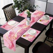 1pc/5pcs/7pcs, Home Decor, Elegant Pink Marble Print Table Runners - Polyester, Rectangular, Suitable For Home & Kitchen Decor, Perfect For Party & Holiday, Marble Print, Table Runners