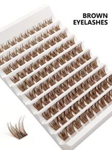 100pcs D Curl Brown DIY Cluster Lashes, Easy-Apply Individual Lash Extensions, Reusable Eyelash Clusters