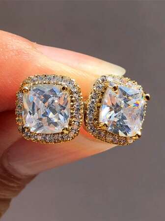 2st Fashionabla vita Cubic Zirconia fyrkantiga örhängen för män, Bling Bling Strassörhängen för män