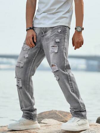 Teen Boy Distressed Light Grey Casual Denim Jeans