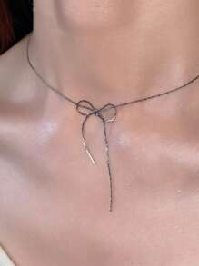 1pc Girl's Delicate Velvet Bow Pearl Decor Necklace, Minimalist Korean Style Choker Necklace
