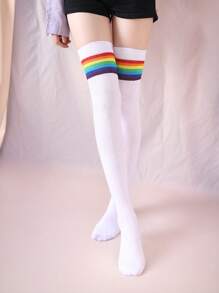 1 Pair Women's Rainbow Striped Over-The-Knee Socks