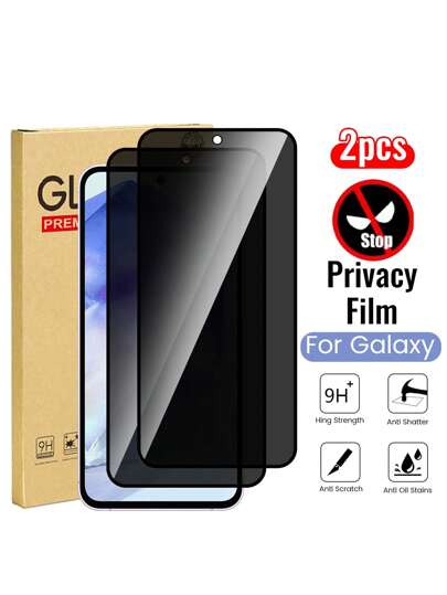 2 paquetes de protector de pantalla de privacidad compatible con la serie Galaxy, cobertura completa de vidrio templado anti-espía, dureza 9H, resistente a los arañazos, a prueba de golpes, protege tu privacidad de miradas indiscretas, regalo para cumpleaños, familia, amigos, protector de pantalla de teléfono, accesorios de teléfono a prueba de agua, anti-caída, anti-huellas dactilares