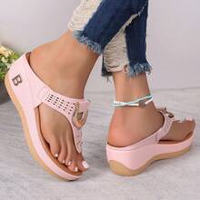 2024 Sommer Damen Plateau-Sandalen in Große Größen, mit dicker Sohle, Keilabsatz, Zehentrenner, bequeme Slip-on Slides