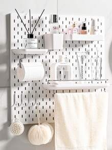 Najlepiej sprzedający się artykuł do domu, Basic Living 1 szt. montowany na ścianie i bez wiercenia plastikowa tablica perforowana, zestaw akcesoriów o wielu kombinacjach, uniwersalna tablica perforowana do przechowywania z różnymi pudełkami do przechowywania i metalowymi haczykami, odpowiednia do warsztatu garażowego/organizacji i przechowywania w kuchni domowej/biurze/pokoju rzemieślniczym/łazience (28*28 cm)