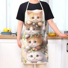 1pc Creative Personalized Cat Element Theme Printed Apron For Kitchen, Restaurant, Party - Multicolor - View 8