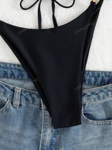 Nuovo set di costumi da bagno in stile e sexy per donna, con top a fascia in un unico colido e decorazione metallica, con laccetti di corda per allacciatura
