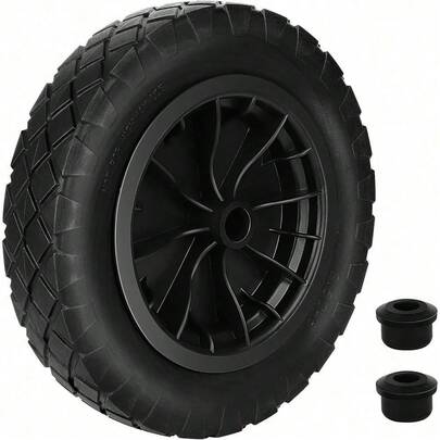 14" Wheelbarrow Wheel 3.5-8 PU Puncture Proof Solid Wheel Heavy Duty Replacement Tire For Garden Trolley Barrow Go Cart Trailer Truck (Black)