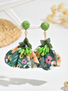 1 par de brincos de tecido floral boêmio feitos à mão, acessórios de orelha florais elegantes, estilo de moda, adequados para casamentos, festivais, dia das mães, diário, férias, festa para mulheres