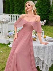 Chiffon Minimalist Sexy Off Shoulder Ruffle Bodycon Party Wedding Dress,Bridesmaid Dress - Coral Pink - View 3