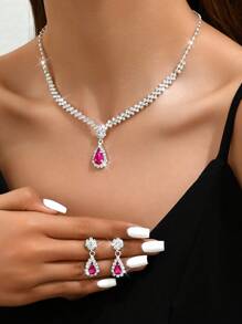 Damen 2-teiliges Schmuckset mit Tropfenanhänger Halskette und Ohrringe, geeignet für den täglichen Gebrauch, Bankette und Hochzeiten