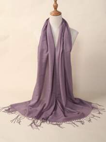 1pc Women's 120g Linen Casual Windproof Warm Bamboo Fiber Plain Color Scarf, European & American 2025 New Arrival - Violet Purple - View 1