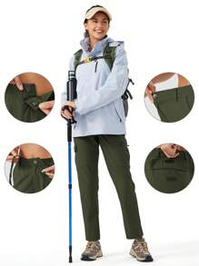Women's Hiking Cargo Pants Water-Resistant Quick Dry UPF 50+ Travel Camping Work Pants Zipper Pockets - 軍綠色 - 查看 4