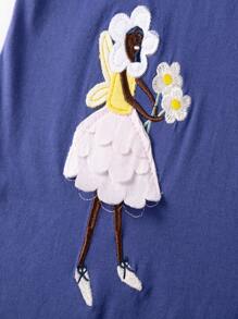 可爱女孩时尚短袖连衣裙，带有仙女图案，迷人可爱，春夏 - 藏蓝色 - 查看 8