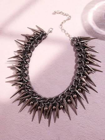 1pc Fashionable Extravagant Gothic Punk Chic Y2K Intricate Spiked Multi-Layer Choker Necklace, Women Everyday Wear & Festive Party Jewelry