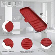 Silicone Bathroom Soap Dishes With Drain Spout-Bathroom And Kitchen Sink Organizer,Sponge Holder,Dish Soap Tray,Perfect For Dispenser,Scrubber,Bottle,Cup On Sink Or Counter-Coffee 4.9"*3.2" - 紅色 - 查看 3