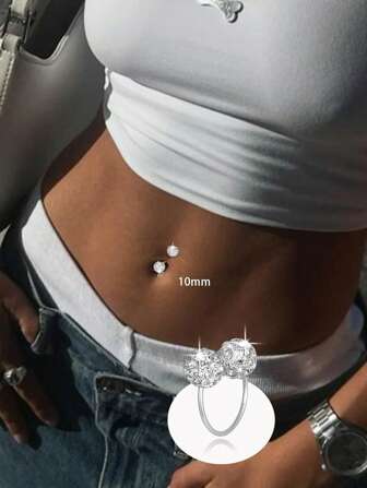 1pc S999 Pure Silver Shambhala U-Shape Double Navel Piercing, Navel Jewelry, Navel Ring, Body Piercing Accessory, 6mm/8mm/10mm