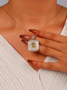 1pc 925 Silver 18K Gold Plated Pendant Necklace With Inlaid Yellow Gemstone, Cubic Zirconia & Grape Agate, Vintage Palace Style Delicate Choker Necklace, Suitable For Birthday, Party, Ceremony, Daily Wear, Mom/Women Gift - Yellow - View 9