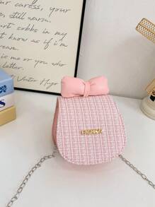 1pc Fashion Children's Shoulder Bag Cute Bow Woolen Mini Square Bag Children's Girl Chain Bag Princess Accessory Bag, With Cute Bow Decoration Crossbody Bag, Flip Magnetic Buckle Closure, Suitable For Girls To Go Shopping, Daily Use, With Letter Decoration, Sweet Princess Style, A Good Choice For Little Girls As A Gift - Bow Crossbody Bag - View 9