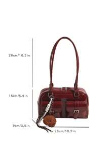 Classic Versatile Solid Color PU Waterproof Fabric, Letter Graphic Decor Design, Multi-Pocket Design, Suitable For Travel, Shopping, Commuting, Party, Dating, New Year Outfit. Pendant And Bag Sold Separately, Not Included In This Listing. - Red - View 5