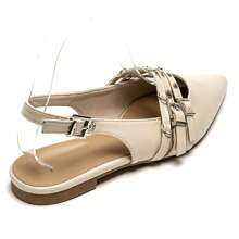 Pointed Toe Flat Sandals With Strap And Rivet Details - Fashionable And Elegant Style - Beige - View 4
