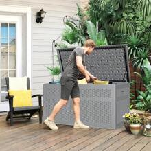YITAHOME 200 Gallon Large Deck Box, Double-Wall Resin Outdoor Storage Box With Flexible Divider Patio Cushions Pool Supplies Garden Tools, 990 Lbs Load Capacity, Lockable (White) - Màu Xám nhạt - Xem 1