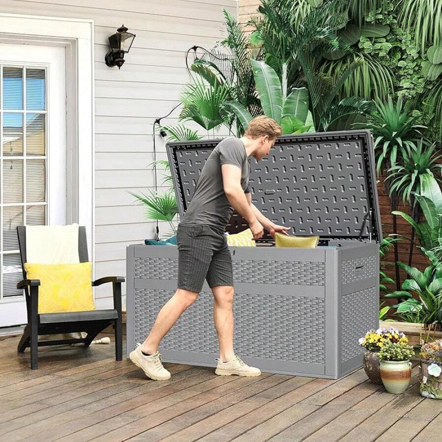YITAHOME 200 Gallon Large Deck Box, Double-Wall Resin Outdoor Storage Box With Flexible Divider Patio Cushions Pool Supplies Garden Tools, 990 Lbs Load Capacity, Lockable (White) - Màu Xám nhạt - Xem 1