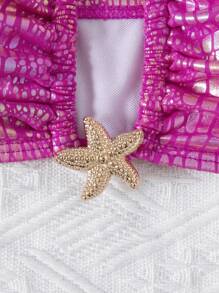 wohenmeili 时尚新款亮面印花性感比基尼女式两件套，配可爱星星配饰，个性化沙滩派对泳装