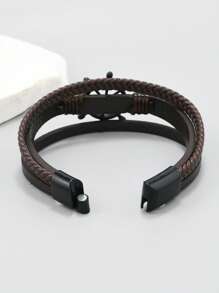 1pc Retro Black Helm Design Minimalist Leather Bracelet For Men - Rudder - View 8