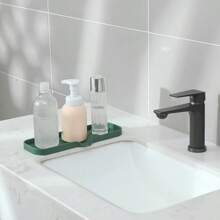 Silicone Bathroom Soap Dishes With Drain Spout-Bathroom And Kitchen Sink Organizer,Sponge Holder,Dish Soap Tray,Perfect For Dispenser,Scrubber,Bottle,Cup On Sink Or Counter-Coffee 4.9"*3.2" - 綠色 - 查看 6
