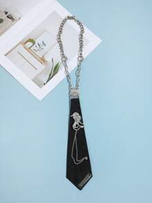 1个DIY吉他星形金属链条领带夹，休闲领带配饰，适合大学、派对、演出、圣诞节装饰等场合。