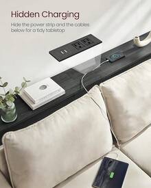 Mesa de Consola de 70 Pulgadas con Salida y estantes, Mesa de sofá con estación de Carga Oculta, Mesa de Entrada Larga para Pasillo, Sala de Estar, Gris y Negro - Mesa de doble  2 - Ver 10