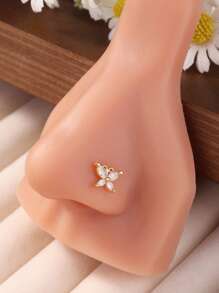 2Pcs Nose Rings Stud L Shape Nose Rings Cubic Zirconia Butterfly Flower Shape Nose Studs Piercing Jewelry For Women Men