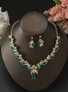 3pcs/Set Fashionable New Diamond Studded Women's Jewelry Necklace, Earrings, Elegant Women's Jewelry Set, Suitable For Women To Wear In Daily Wear, Engagement, Wedding, Party, Banquet Occasions, The Best Choice For Holiday Gifts.