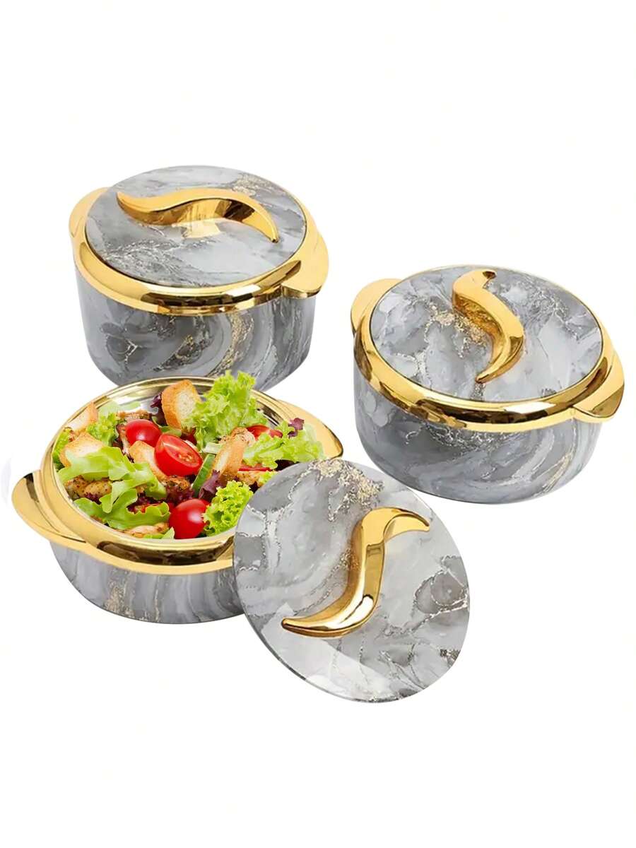 3pcs, Golden Touch Food Warmer, Thermal Casserole Dish Set With Lids, Insulated Stainless Steel Container For Hot & Cold Food, Serving Bowl For Buffets, Hot Pot Sets Food Warmer, Hot Pot Food Warmer Set, Tableware Casseroles Set, For Office - 香檳色 - 查看 1