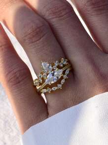 3pcs Elegant Minimalist Copper & Zirconia Stone Women's Wedding, Engagement, Party, Eid Occasion Gift